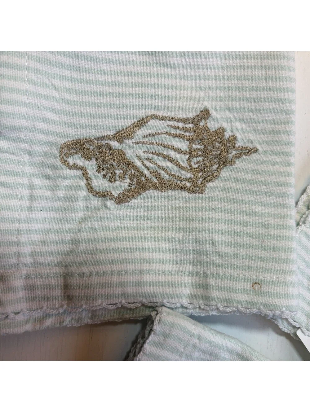 Sur La Table Cotton Stripe Coastal Cocktail Napkins Sea Shells Nautical Set Of 4